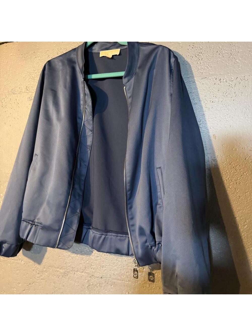 Michael Kors Women's Navy Blue Satin Bomber Jacket Medium